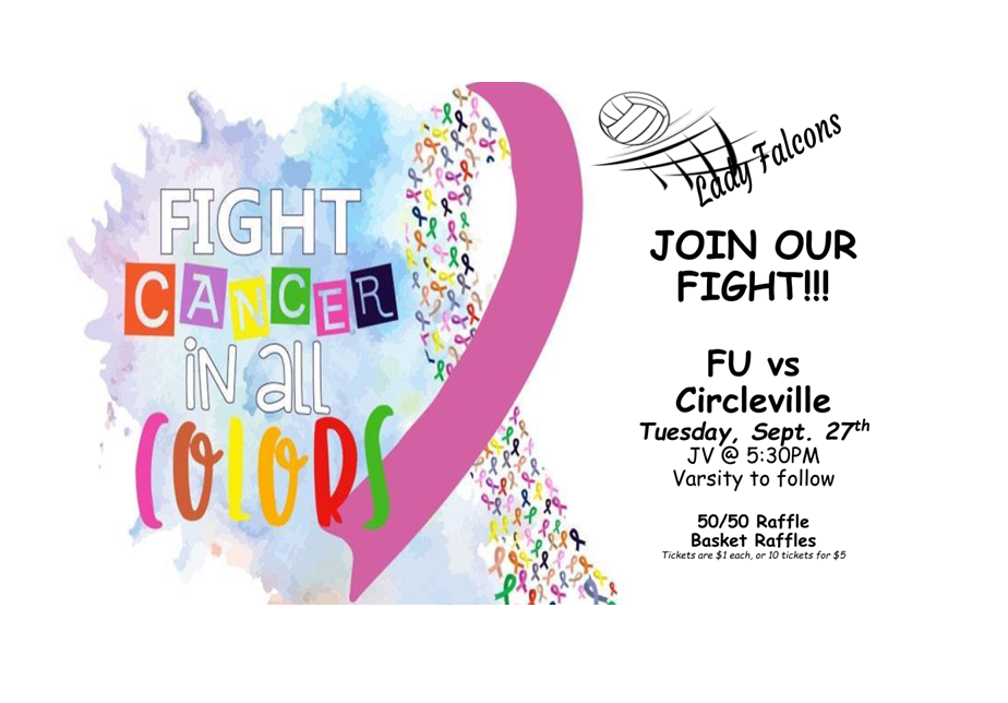 Block out Cancer Volleyball Game 9/27 JV @ 5:30 pm Varsity to Follow