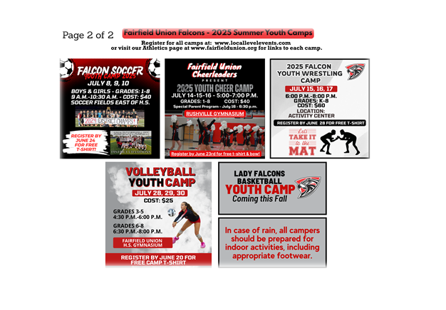 2025 Summer Youth Camps - click read more to be directed to the registration page.