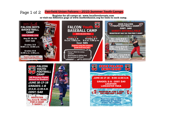 2025 Summer Youth Camps - click read more to be directed to the registration page.